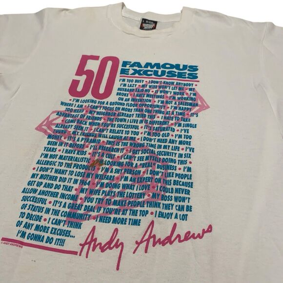 Vintage Andy Andrew’s Comedy Tee Shirt Single Stitch USA Made 90s Y2k AOP L - Picture 1 of 10